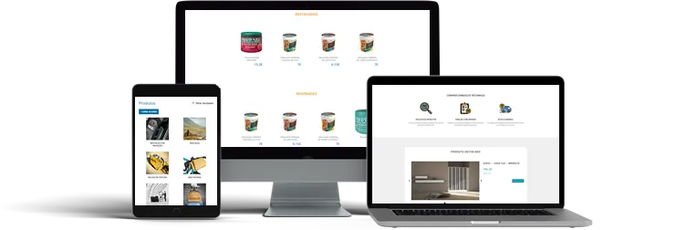 image with multiple screens showing online stores made by empty box
